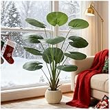TXABL Artificial Palm Tree Faux Fan Palm Tree, 5FT Tall Floor Plant in Pot Indoor & Outdoor Round Leaves Fake Plant for Home Bathroom Porch Outside Patio Tropical Decor