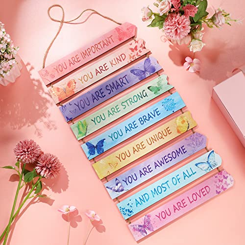Chengu 9 Pieces Butterfly Wooden Rustic Wall Hanging Plaque Sign Boho Rainbow Watercolor Inspirational Positive Quotes Wall Art Decor For Teens Girl Bedroom Princess Toddler Room (Butterfly) #TOP2