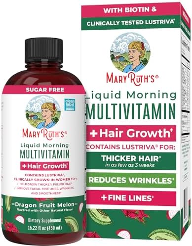 MARYRUTH'S Liquid Multivitamin + Hair Growth | Clinically Tested in Women for Thicker Hair & Facial Wrinkles | Biotin 10000mcg | Lustriva Hair Growth Supplements | Skin Care | Ages 18+ | 15.22 Fl Oz