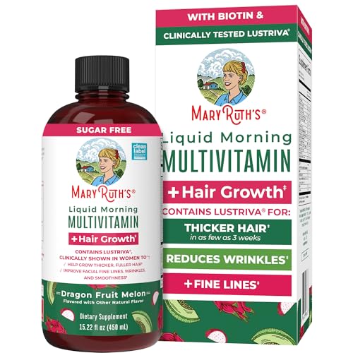 MARYRUTH'S Liquid Multivitamin + Hair Growth | Biotin 10000mcg | Lustriva Hair Growth Supplement | Clinically Tested in Women for Thicker Hair & Facial Wrinkle | Skin Care | Ages 18+ | 15.22 Fl Oz