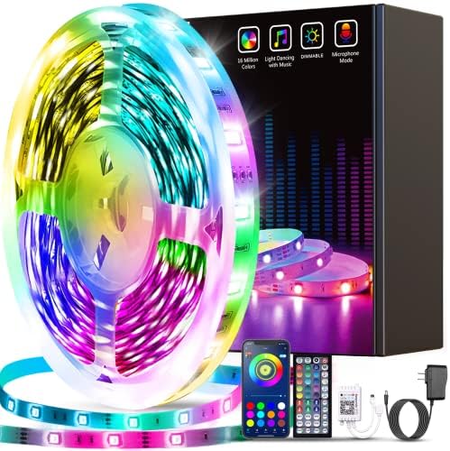Tenmiro Led Lights for Bedroom, Music Sync LED Rope Lights APP Control with Remote, RGB Led Strip Lights for Room Kitchen Party Home Decoration (65.6ft)