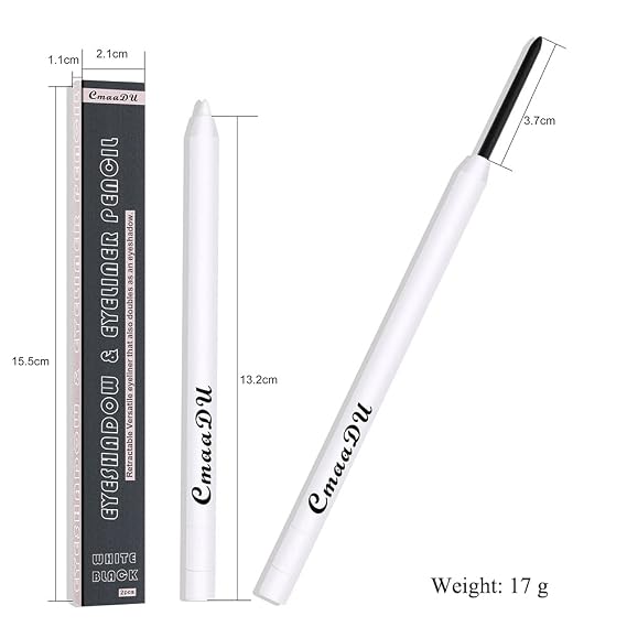 Black White Eyeliner Pencil Set, Matte Smooth White Eye Brightener Stick, Quick Drying Waterproof High Pigmented Highlighter Eye Liner Eyeshadow Makeup, with Built-in Sharpener
