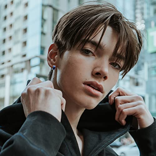 Ritach Stainless Steel Hoop Earrings For Men Blue Cz #TOP3