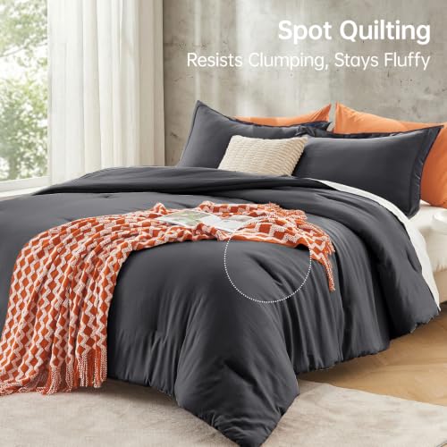 Image of MUXHOMO Oversized King Comforter Set, Lightweight Down Alternative Bed Set | All Season 3 Piece Bedding Set,Ultra Soft Down Alternative,Includes 1 Comforter 120x98 and 2 Pillow Shams 20x36,Dark Grey