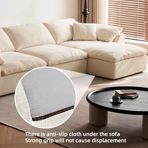 Image of Cloud Couch Sectional for Living Room, Modular L Shaped Boneless Sofa with Chaise, Compressed No Assembly Couch, Deep Seat Chenille Upholstered Convertible Sofa Bed (White)