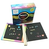 Rainbow Scratch Art Notes Mini Boards 50 Sheets With Two Wooden Stylus Drawing Pens