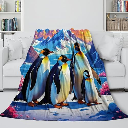 Couverture lit pingouin 3D en microfibre douce et chaude pour canapé