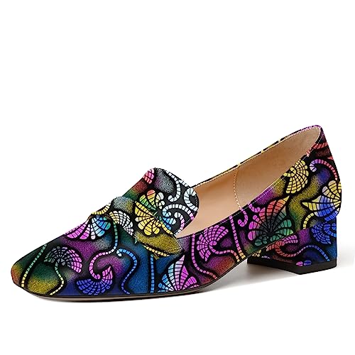 MERRORI Womens Patent Square Toe Slip On Casual Office Chunky Low Heel Pumps Shoes 1.5 Inch