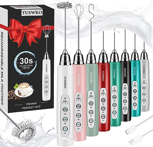 Image of YUSWKO Milk Frother Handheld for Coffee, Rechargeable Drink Mixer with 3 Heads 3 Speeds Electric Coffee Frother Whisk, Gift for Many Occasions and Festival