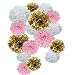 Paper Flower Tissue Pom Poms Baby Shower Party Supplies (gold,pink,white,18pc)