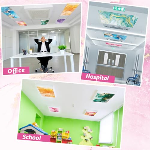 8 Pcs Fluorescent Light Covers with 80 Magnets Decorative for Classroom Ceiling Lights 4 x 2 Feet Magnetic Light Covers Filter Easy Install for Office Hospital & Home Drop Ceiling Supplies (Fluid Art) by Wiooffen - Used condition - Image 5