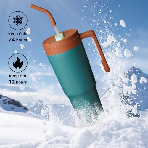 Image of Konokyo 40 oz Tumbler with Handle and Straw, Insulated Water Bottle