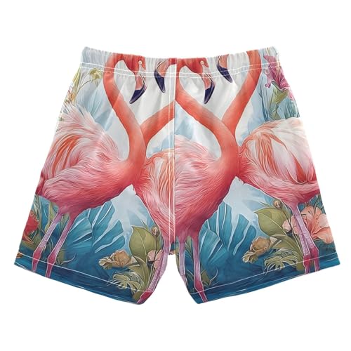 OREZI Boys Swim Trunk Two Pink Flamingo in Love with Flowers Bathing Suit Swim Shorts for Toddler Kids Teens2