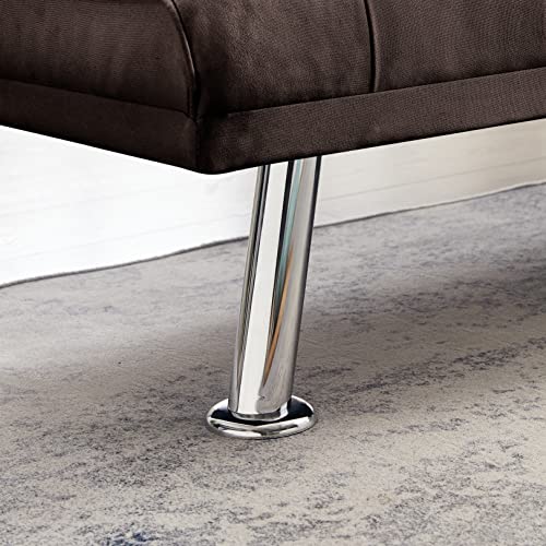 67" Modern Linen Upholstered Futon Sofa Convertible Sleeper Couch Bed Daybed Loveseat,Folding Recliner With 2 Cup Holders,Metal Legs,Removable Soft Pillow-Top Armrest For Living Room Compact Space #TOP5