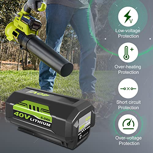 6000mAh 40V OP4026 Replacement Battery Compatible with Ryobi 40 Volt Battery Lithium OP4050A OP40601 OP4040 OP4030 OP4050 OP40261 OP40201 OP40401 Cordless Tools with LED Indicator (Green) (2 PACK)