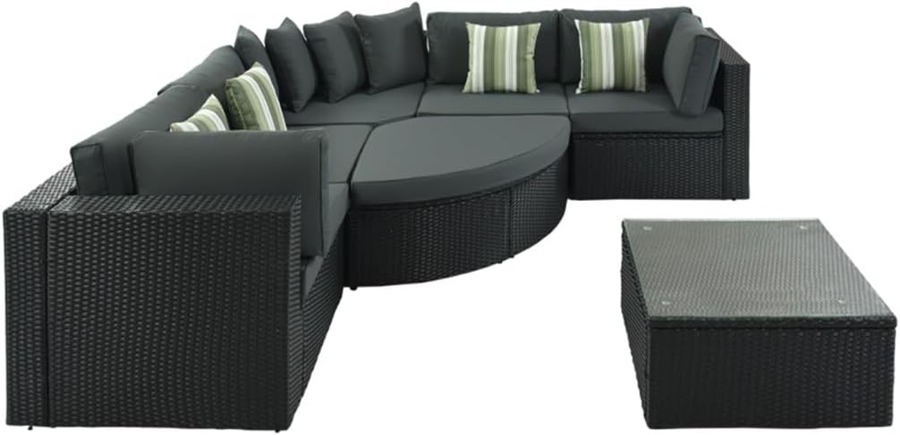 7-Piece Patio Wicker-Style Sofa Set, Black Conversation Lounger with Gray Cushions, Woven Outdoor Sectional for Garden, Deck, or Poolside-Panipeachy : Target