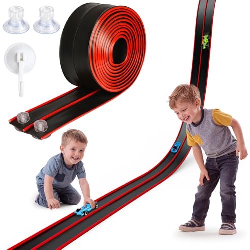 Hot Bee Pista de Coches 4.5m, Flexible Pista de Carreras de Coches de Juguete, Negro
