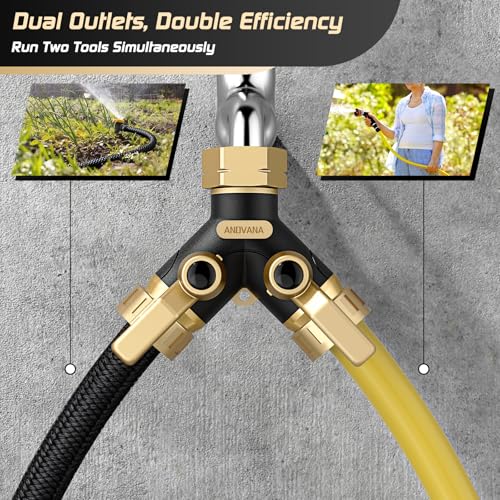 Image of Hose Splitter 2 Way Heavy Duty, Garden Hose Splitter- Full Metal Body Y Type with Dual Shut Off Valves, 3 /4 inch Standard Threads, Leak-Proof Dual Outlet Splitter for Sprinklers and Irrigation Systems