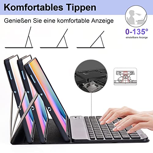 LAMA Samsung Galaxy Tab S6 Lite etui z klawiaturą, niemiecki układ QWERTZ, bezprzewodowa klawiatura etui do Tab S6 Lite 10,4" 2020/2022(SM-P610/P615/P613/P619), etui na klawiaturę Bluetooth, czarne