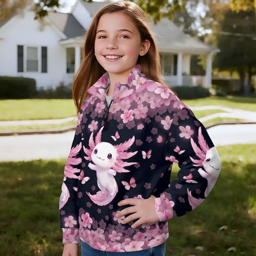 Image of AmzPrint Girls Graphic Quarter Zip Coat Long Sleeve Lightweight Oversized Athletic Running Hoodies For Kids Teen Girls