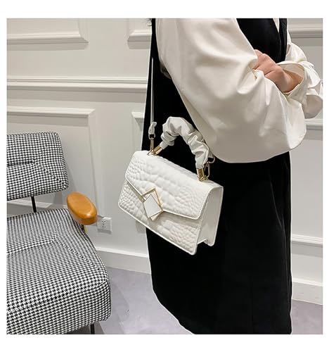 Bolso pequeño con asa superior y detalles metálicos, estilo tote texturizado, para mujer miniatura 4