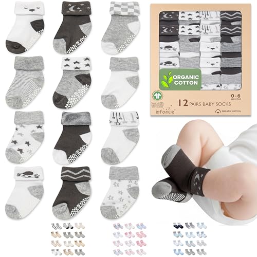 Image of infancie Orgain Cotton GOTS Certified Baby Socks 12 Pairs for Newborn Girls 0-6 Months, Soft Breathable Infant Socks, Cute Little Girls Socks, Baby Registry Essential