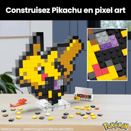 Mega Pokémon Coffret Construction Pikachu, Figurine Articulée, Style Rétro Pixélisé, 15 Cm, Décoration Murale Ou Table, 400 Pièces, À Collectionner, Jouet Enfant, A Partir De 7 Ans, HTH74