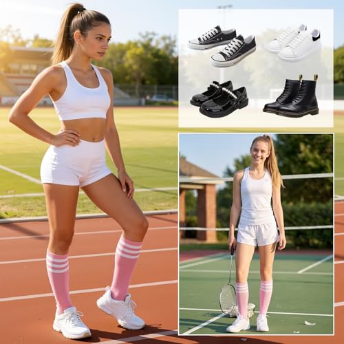 Image of American Trends Womens Athletic Knee High Socks Outdoor Sport Thigh High Stockings Casual Stripes Tube Socks