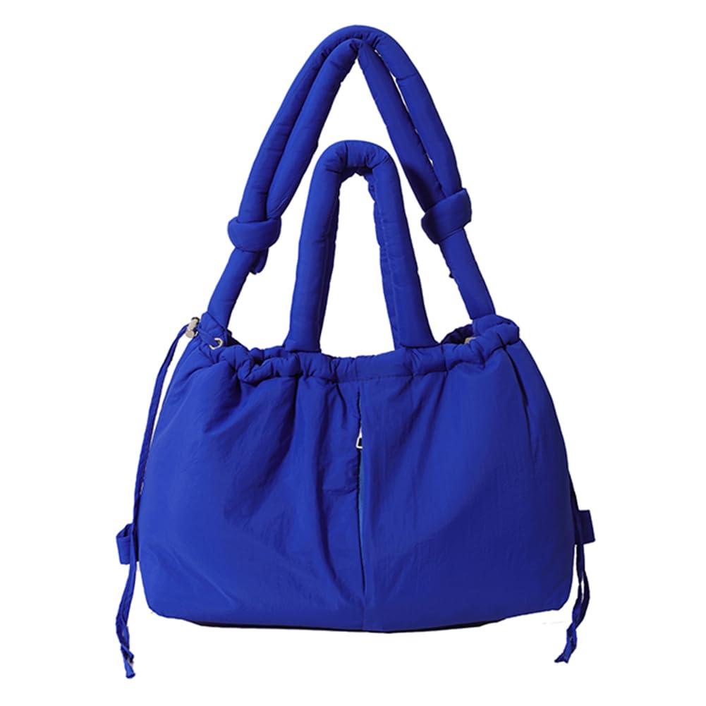 Women's Navy Blue Puffer Tote Bag For Adjustable Strap Crossbody Bag Nylon Large Capacity Backpack Puffy Purse For Shopping Travel (Navy Blue)