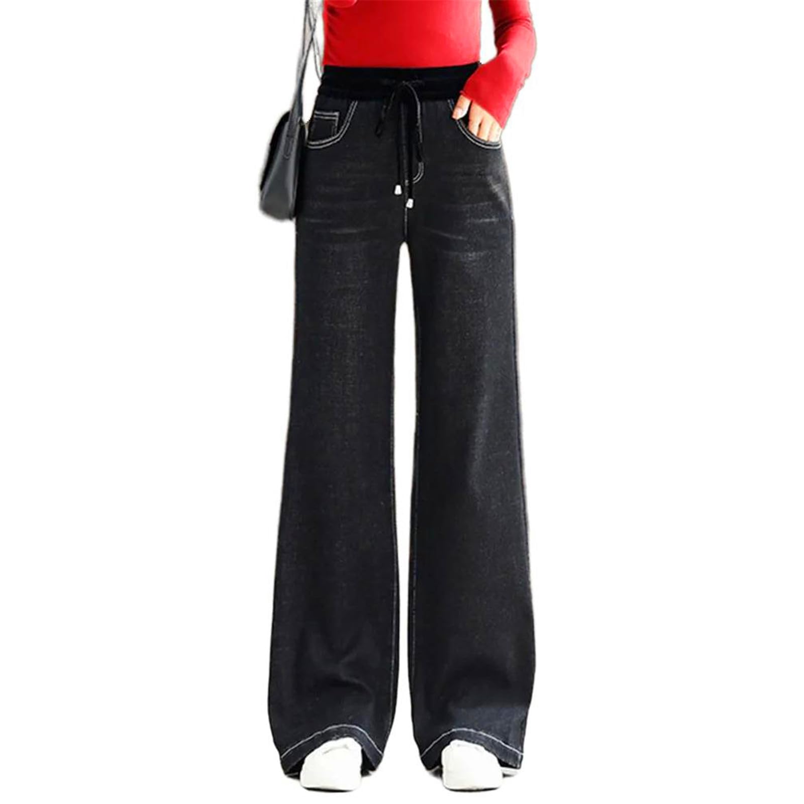 Pantalones Vaqueros para Mujer Vintage Rectos Coreano Tiro Alto Pierna Ancha Casuales Jeans para Mujeres