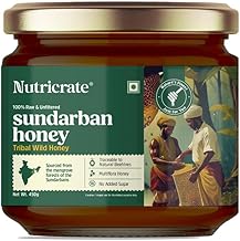 Nutricrate Sundarban Raw Honey- 450 Grams | 100% Pure Organic Honey from Sundarbans | Unprocessed Unfiltered No Added Sugar | Rich Taste Daily Wellness Superfood Nutrients FSSAI Certified