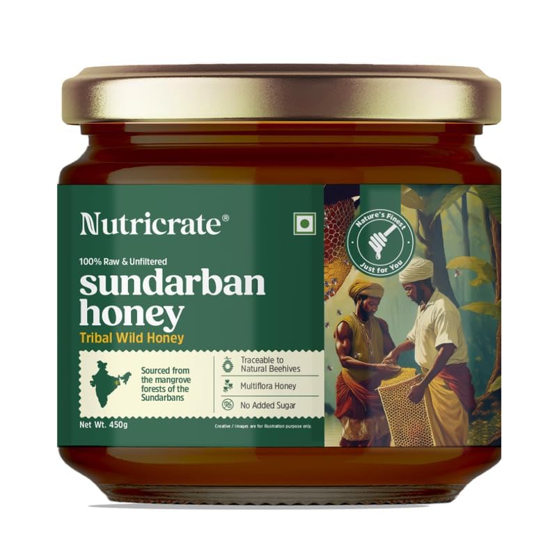 Image of Nutricrate Sundarban Raw Honey- 450 Grams | 100% Pure Organic Honey from Sundarbans | Unprocessed Unfiltered No Added Sugar | Rich Taste Daily Wellness Superfood Nutrients FSSAI Certified