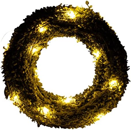 Light Up LED Festive Decorative Christmas Wall Door Hanging Wreath | Battery Operated Pre Lit Xmas Wreath (Rattan & Snowy White Faux Pine Leaves, 30cm with 20LEDs)