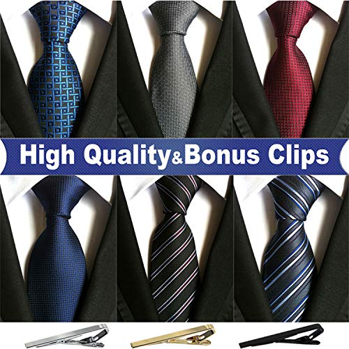 Jeatonge Lot 6 Pcs Mens Ties and 3 Free Tie Clips, Men's Classic Tie Necktie Woven Jacquard Neck Ties Gift box packing (Style 2) - Thumbnail 6