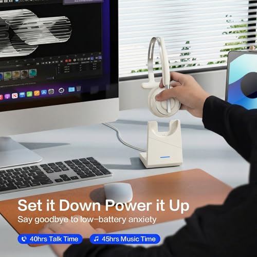Image of Bluetooth Headset, Wireless Headset with Mic for Work, Noise Cancelling Microphone, USB Dongle,Charging Stand, Mute Button for PC, Zoom, Teams, Office & Call Center, Cell Phones, Work from Home