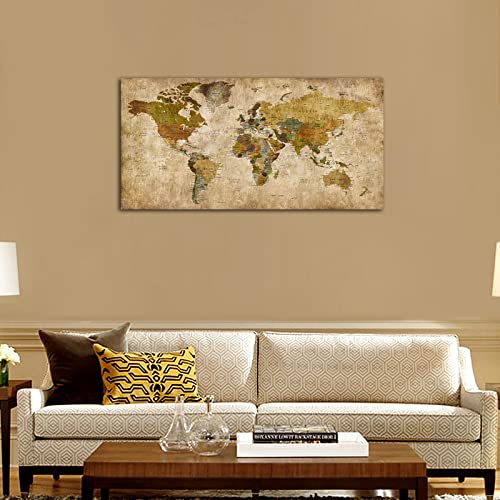 Yearainn Vintage World Map Canvas Wall Art Picture Large Antiqued Map Of The World Canvas Painting Artwork Prints For Office Wall Decor Home Living Room Decorations Framed Ready To Hang 24 Inch X 48 Inch thumb #2