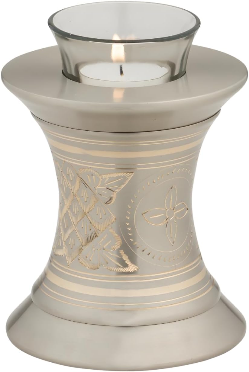 Black Elegance Tealight Cremation Urn for Ashes, Brass Memorial Candle Urn, Extra Small Sized Cremation Urn, 5.5 Inches High