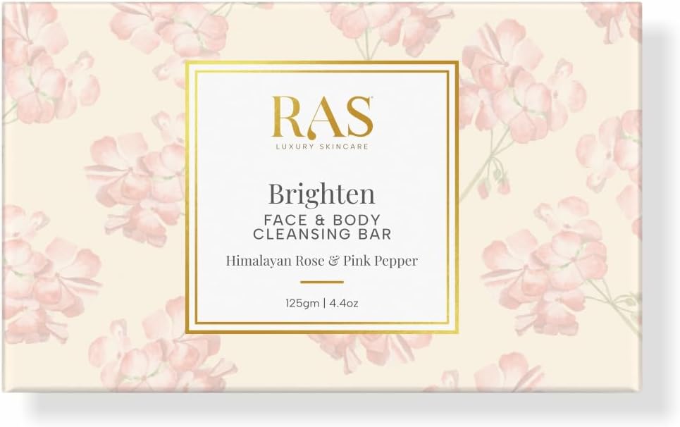 Ras Luxury Oils Brightening Cleansing Bar for Face and Body with Aloe Juice & Himalayan Rose | Sulphate & Paraben Free Soap Suitable for All Skin Types, 125gm