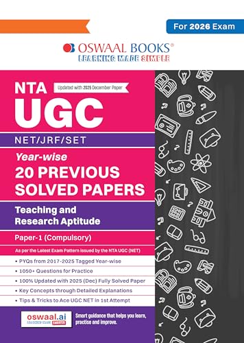 Image of Oswaal NTA UGC NET / JRF / SET Paper 1 | 20 Previous Years' Solved Papers |Year-wise| 2015-2025 December|Teaching & Research Aptitude (Compulsory) | (For 2026 Exam)