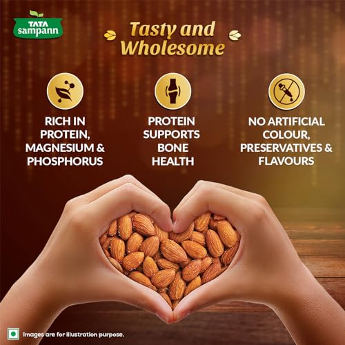 Image of Tata Sampann Classic Salted & Roasted Almonds /Badam, Flavourful & Crunchy Snack, Handpicked, Salted & Slow Roasted Almonds, Rich in Protein, Magnesium, and Phosphorus, No Artificial Colours, Preservatives & Flavours, 190g