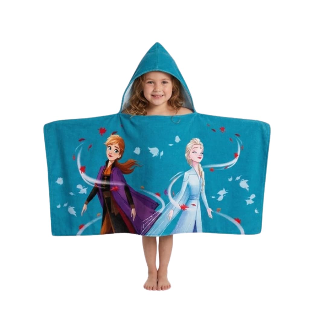 Disney Frozen Kapuzenhandtuch für Kinder – 100 % Baumwolle, weich und saugfähig, Strand-, Pool- oder Badewickel (58,4 x 129,5 cm)