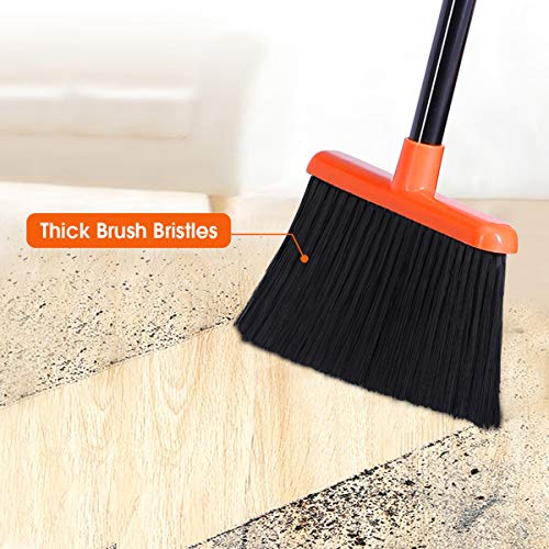 Leavinsky Broom And Dustpan Set, Broom Dustpan With 40"/52" Long Handle, Comb Teeth And Rubber Lip Design, Upright Broom And Dustpan Set For Home Room Office Lobby Floor Use,Orange #TOP3