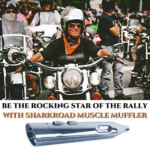 SHARKROAD Chrome 4.5” Slip On Mufflers for Harley 1995-2016 Touring Road King, Steet Glide, Road Glide, Electra Glide, 21CC
