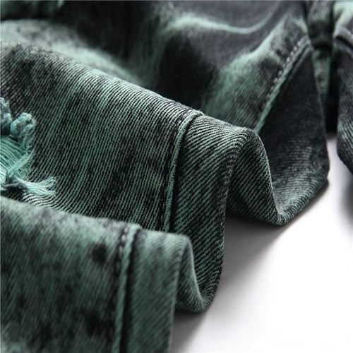 Men's Straight Leg Slim Fit Jeans Vintage Distressed Denim Pants Fashion Washed Ripped Jean Trousers (Green 3,42)2