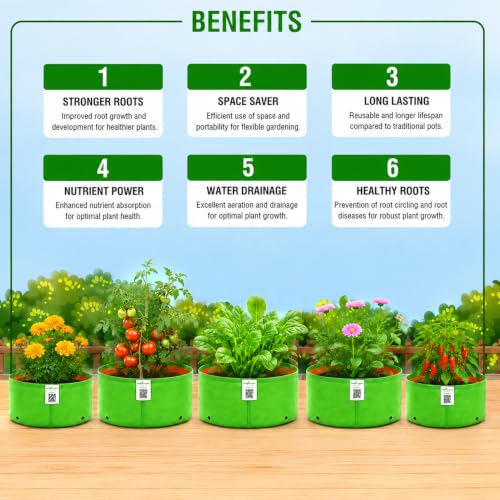 Image of Anandi Green's Premium HDPE Uv Protected 220 GSM Round Shaped Green Colour Plants Grow Bags Suitable for Terrace and Vegetable Gardening (Pack of 2, 24x9 INCH)