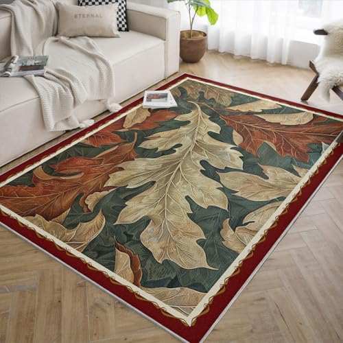 Tapis antidérapant et lavable en machine à motifs de feuilles vintage - 2