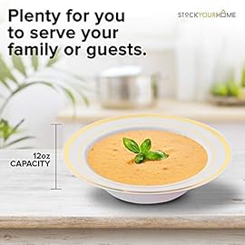 Stock Your Home Plastic Party Bowls (100 Pack) 12 Oz Elegant Disposable Dinnerware - Fancy Shatterproof Tableware for Catering, Holidays, Parties Supplies, Weddings, Catering, and Everyday Use (Gold)