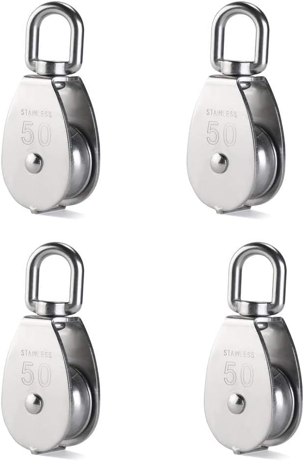 2 Pack M50 Stainless Steel Wire Rope Crane Pulley Block Lifting Crane Swivel Hook 880lbs Single Pulley Block Hanging Wire Towing Wheel