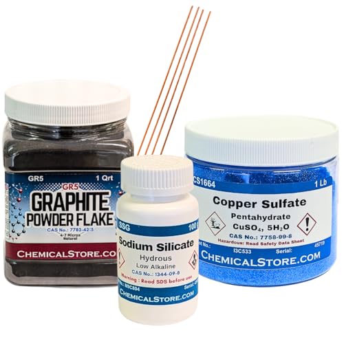 CHEMICALSTORE.COM Electroforming, Electroplating & Electrodeposition Materials Pack – Copper Sulfate, Graphite, Sodium Silicate & Copper Wires