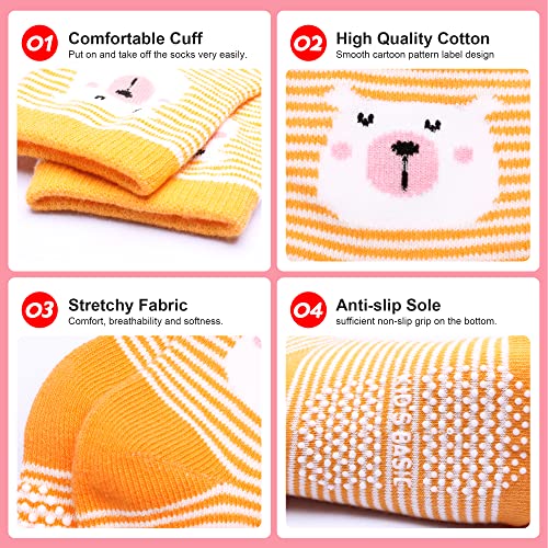 12 Pack Non Slip Kids Toddler Baby Socks with Grips for 1-7 Years Boys Girls Cotton Crew Socks Multi Colors4
